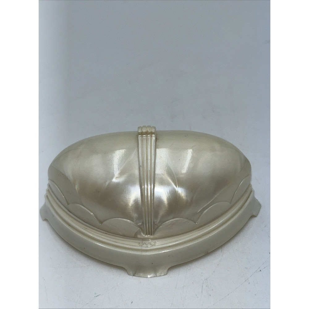 Antique 1930s Art Deco Celluloid Plastic Clamshell Display Ring Box Creamy Ivory